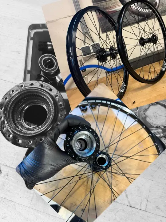 Full BMX wheel service: new spokes, bearings and hub cleaning
